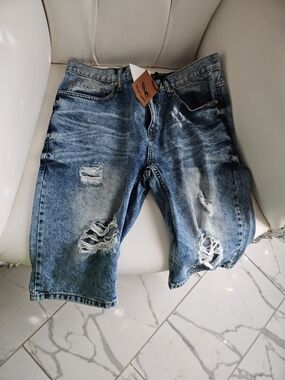 Men's Refuel Distressed Blue Denim Shorts Sz 38